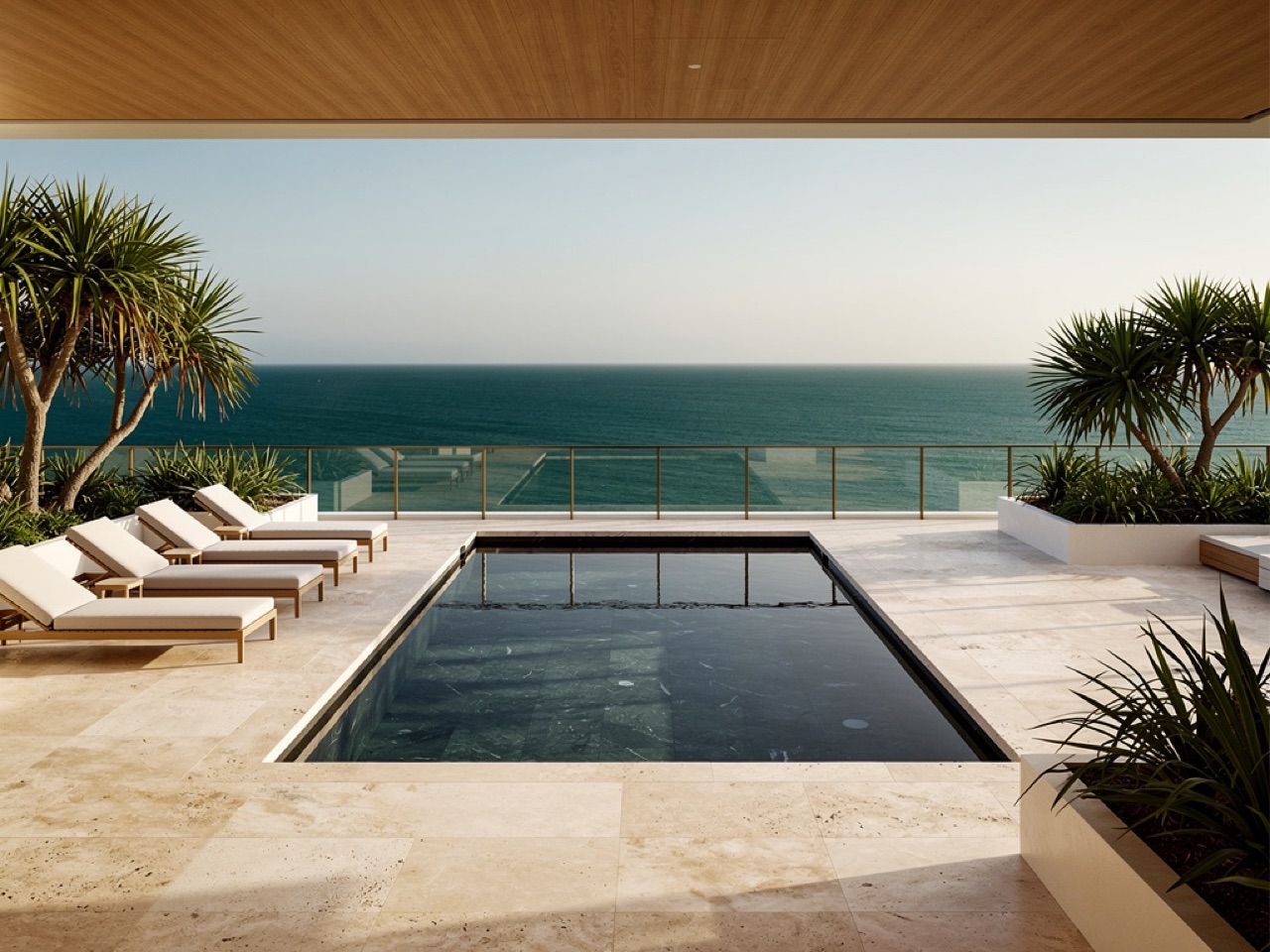 The pool terrace, north light